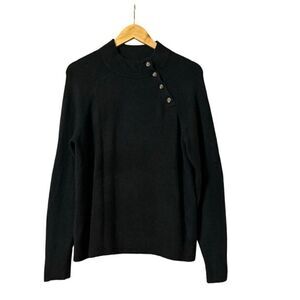J Crew cozy black Button pullover Sweater in Super-Soft Yarn wool blend medium
